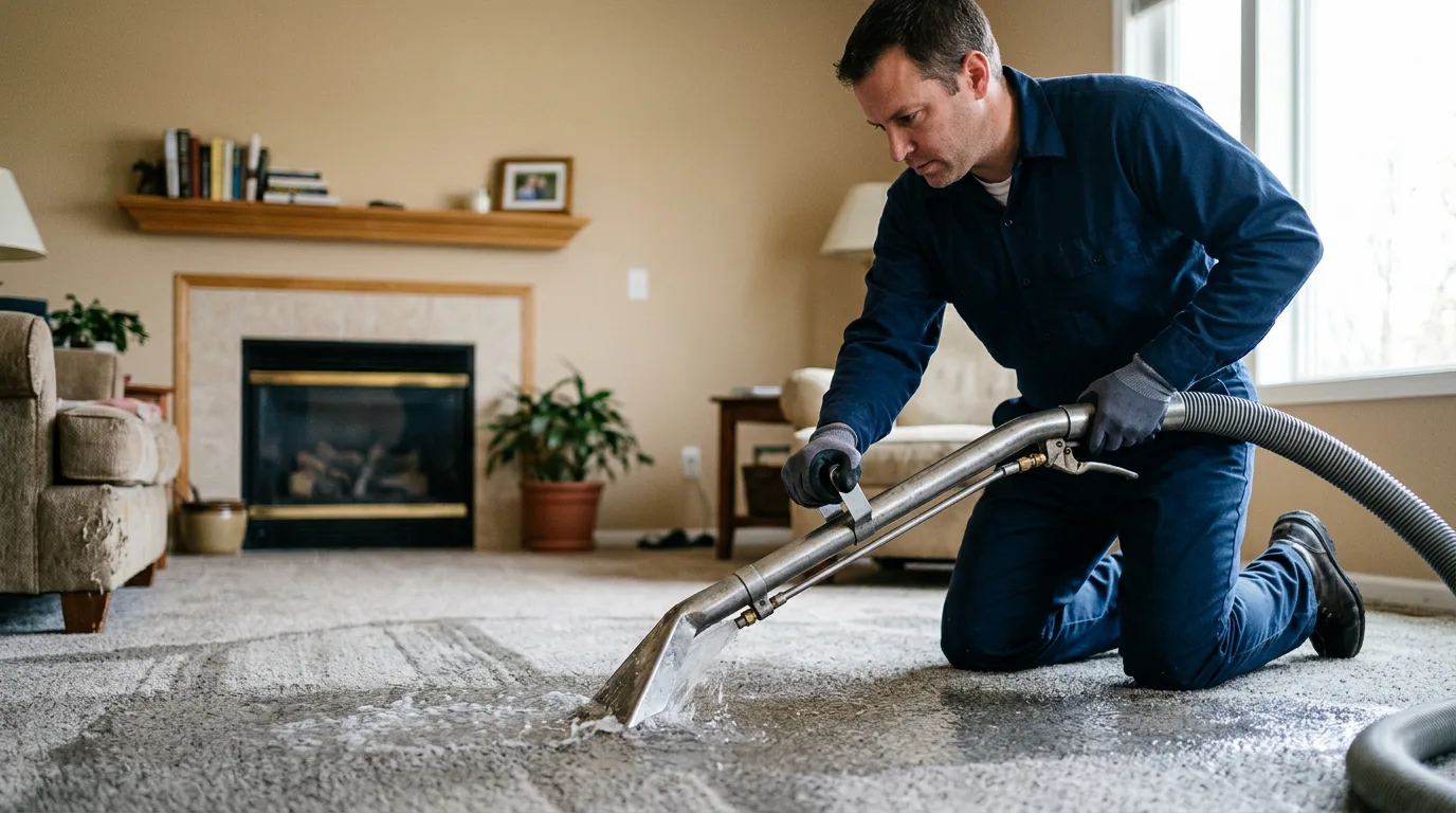 Water damage restoration technician working near Endeavor, PA